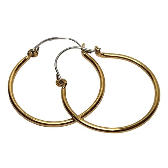 Minimalist 10K Gold Plated 1" Hoop Earrings Classy Old Money Feminine Latch Back - Picture 7 of 7